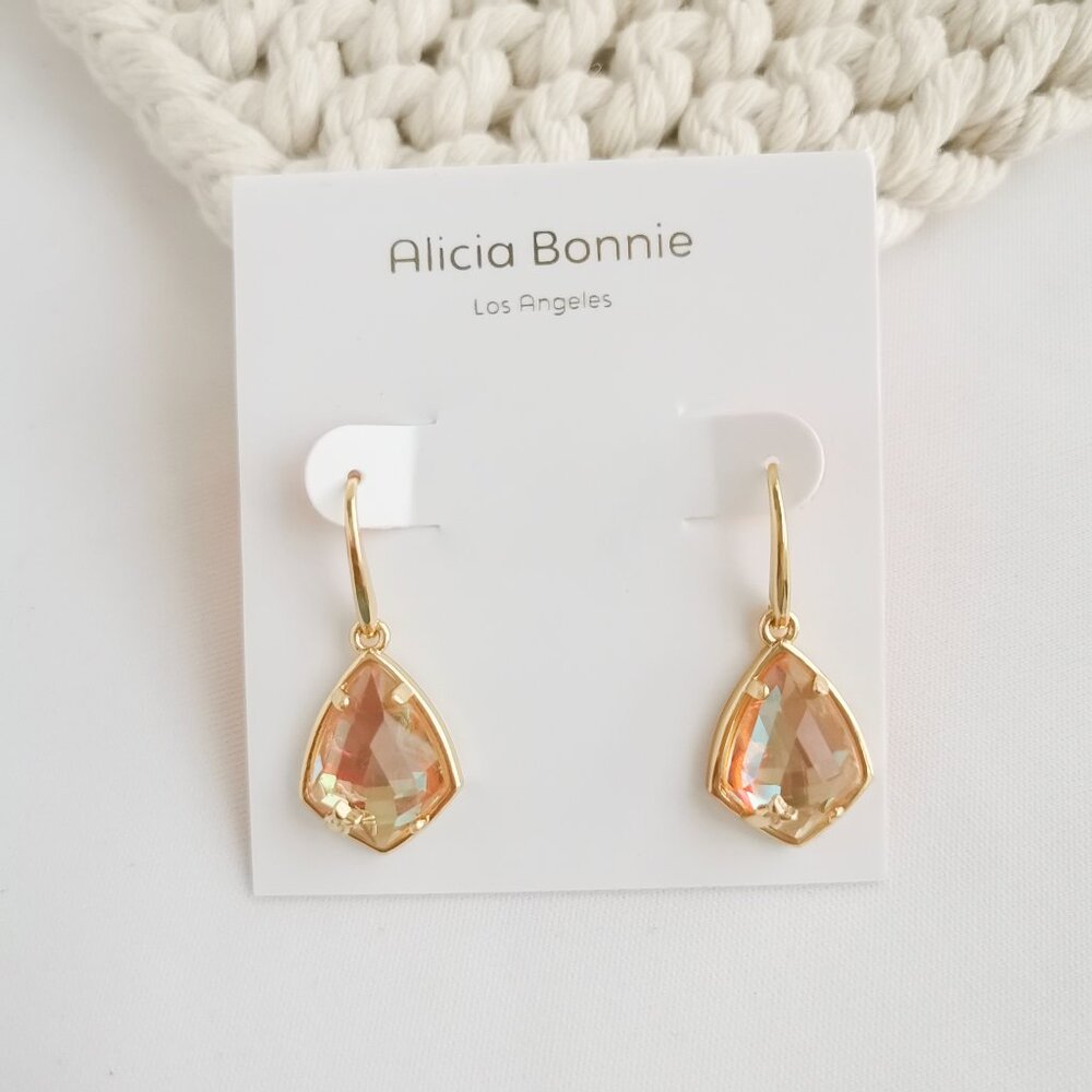 Authentic Alicia Bonnie Miley Gold Dichroic Glass Drop Earrings